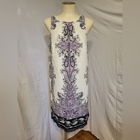 LOFT Elegant White and Lavender Midi Dress, Size 6 - Picture 2 of 8